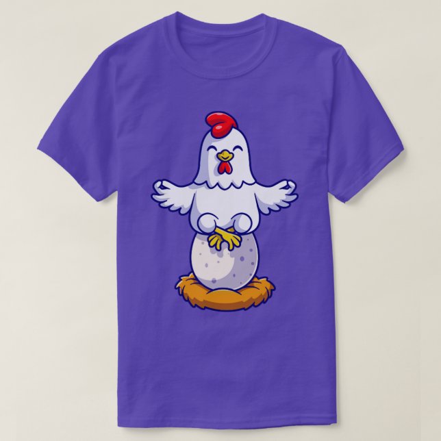Cute Chicken Yoga On Egg Cartoon T-Shirt (Design Front)