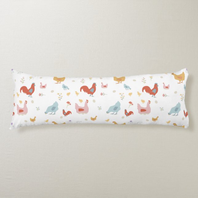 Cute Chickens Hens and Baby Chicks Body Cushion (Front)