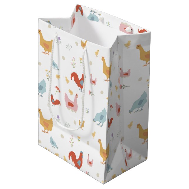 Cute Chickens Hens and Baby Chicks Medium Gift Bag (Front Angled)