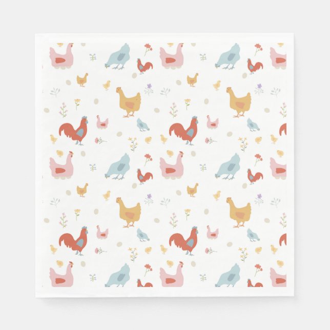 Cute Chickens Hens and Baby Chicks Napkin (Front)