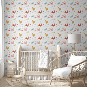 Cute Chickens Hens and Baby Chicks Nursery Girl Wallpaper