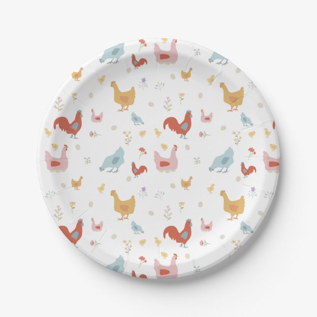 Cute Chickens Hens and Baby Chicks Paper Plate (Front)