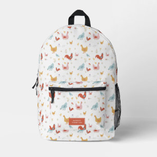 Cute Chickens Hens and Chicks Custom Name Printed Backpack