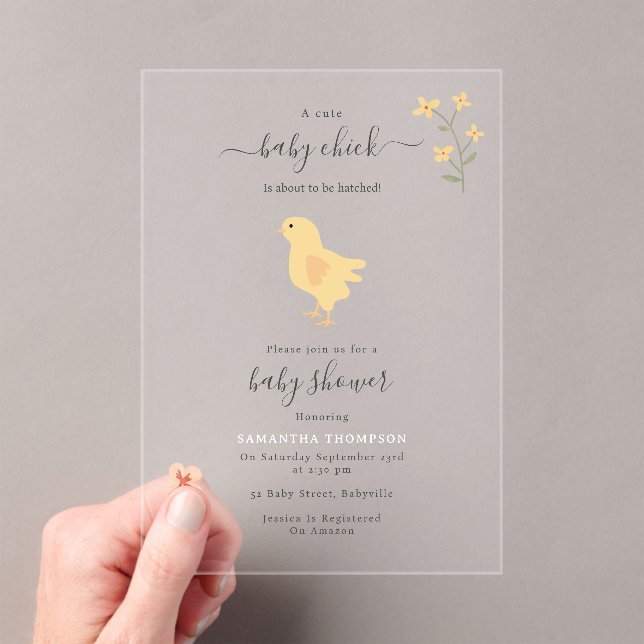 Cute Chickens Hens Chicks Hatched Baby Shower Acrylic Invitations (Insitu (Handheld))