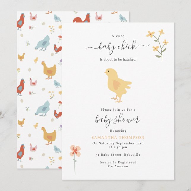 Cute Chickens Hens Chicks Hatched Baby Shower Invitation (Front/Back)