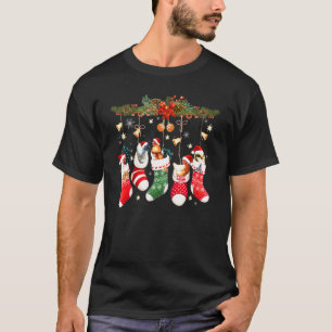 Cute Chickens In Christmas Sock Santa Hat Xmas Chi T-Shirt