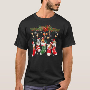 Cute Chickens In Christmas Sock Santa Hat Xmas T-Shirt