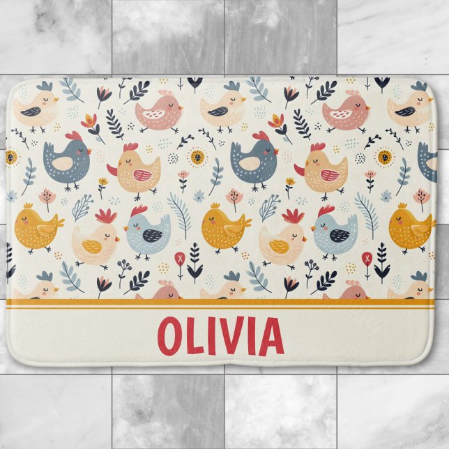 Cute Chickens in the Farm Personalised Bath Mat (Creator Uploaded)