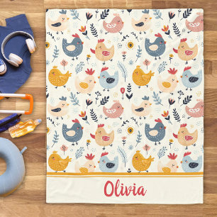 Cute Chickens in the Farm Personalised Fleece Blanket