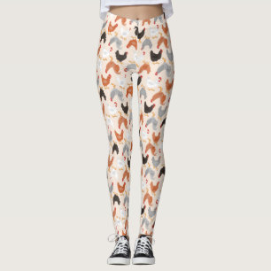 Cute Chickens on Light Beige Leggings
