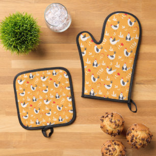 Cute Chickens Oven Mitt & Pot Holder Set