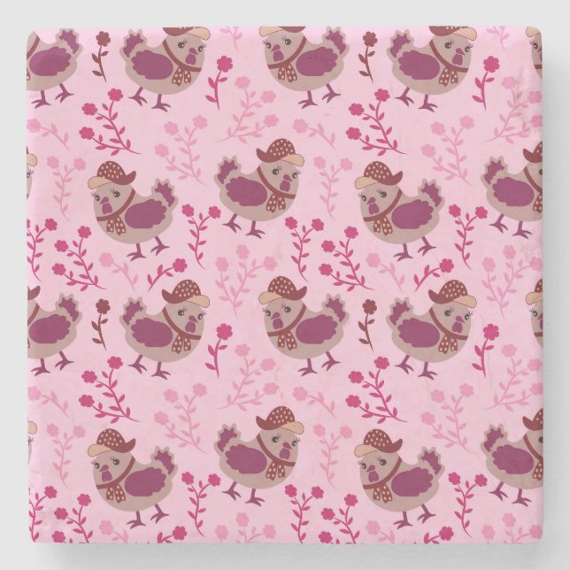 Cute Chickens Stone Coaster (Front)