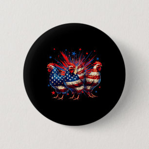 Cute Chickens Usa Flag Farmer Independence Day 4th 6 Cm Round Badge