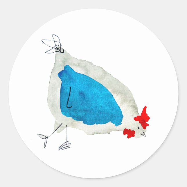 Cute chickens watercolor art classic round sticker (Front)