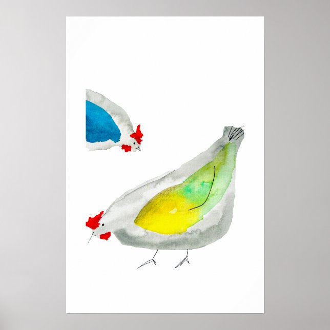 Cute chickens watercolor art poster (Front)