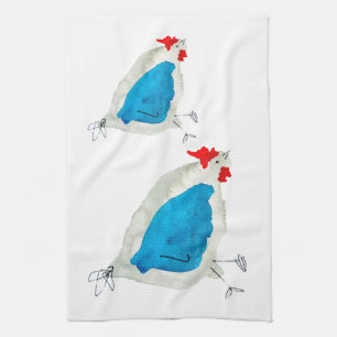 Cute chickens watercolor art tea towel