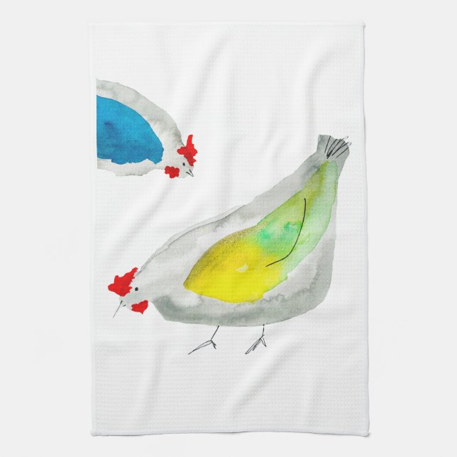 Cute chickens watercolor art tea towel (Vertical)