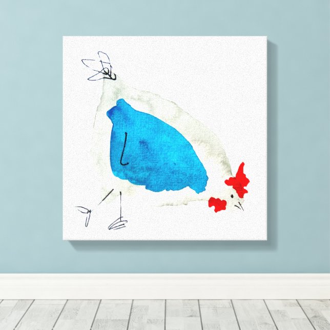 Cute chickens watercolor canvas print (Insitu(Wood Floor))