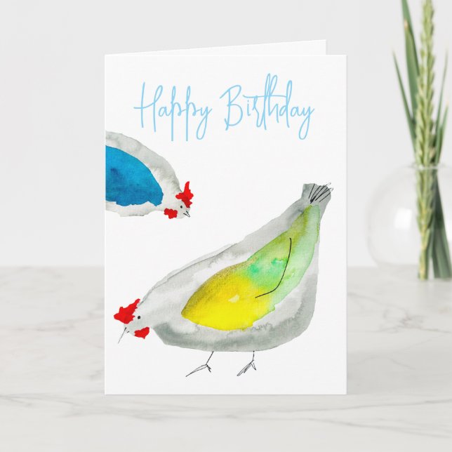 Cute chickens watercolor card (Front)