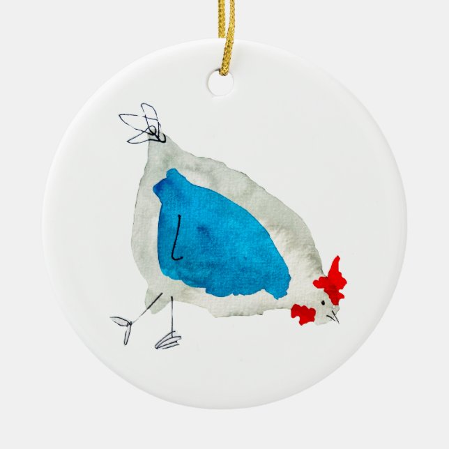 Cute chickens watercolor ceramic tree decoration (Front)