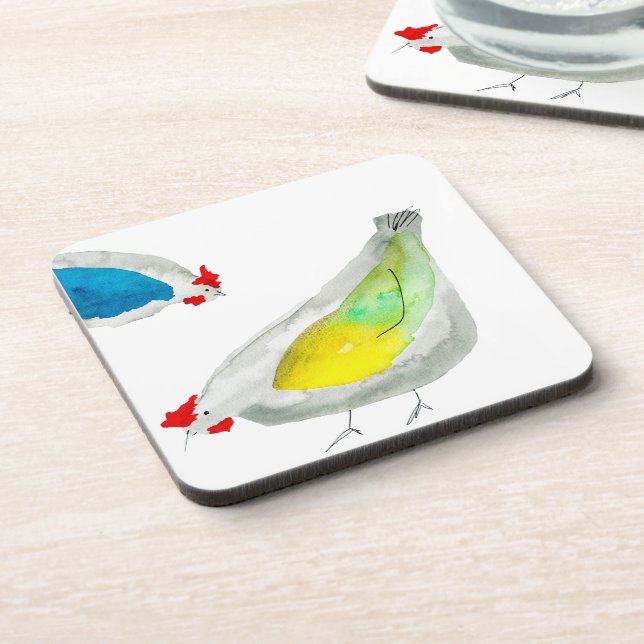 Cute chickens watercolor coaster (Left Side)