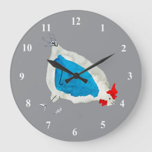 Cute chickens watercolor large clock