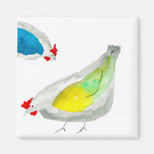Cute chickens watercolor magnet