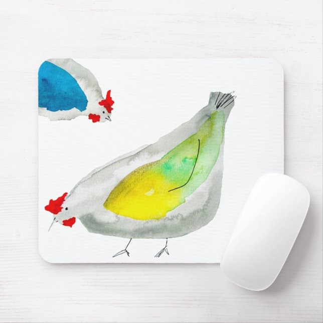 Cute chickens watercolor mouse mat (With Mouse)