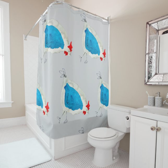 Cute chickens watercolor shower curtain (In Situ)