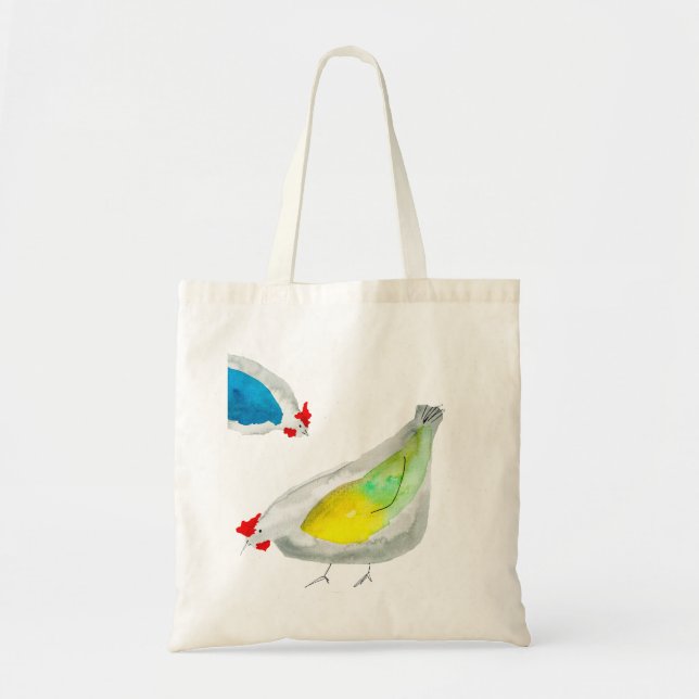 Cute chickens watercolor tote bag (Front)