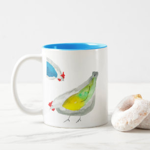 Cute chickens watercolor Two-Tone coffee mug