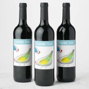 Cute chickens watercolor wine label