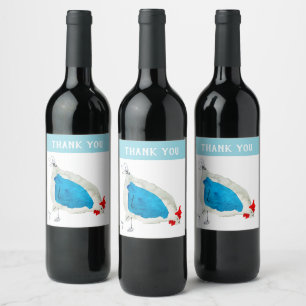 Cute chickens watercolor wine label