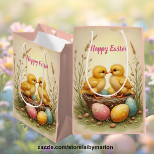 Cute chicks and colourful Easter eggs, nostalgic  Medium Gift Bag