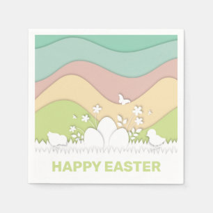 Cute chicks and easter egg in colourful nature napkin