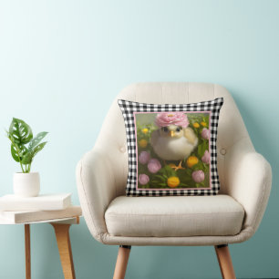 Cute Chicks and Flowers Easter Cushion