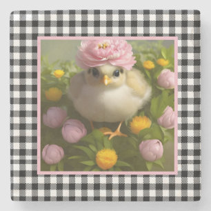Cute Chicks and Flowers Easter Stone Coaster