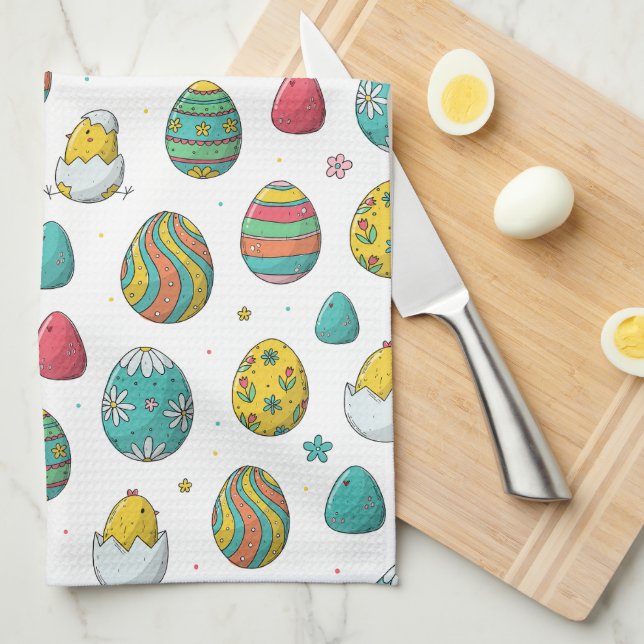Cute Chicks Decorative Easter Eggs Pattern Tea Towel (Quarter Fold)