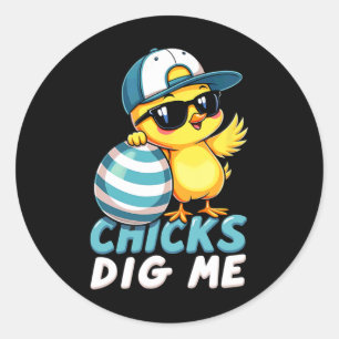 Cute Chicks Dig Me Easter 1 Classic Round Sticker