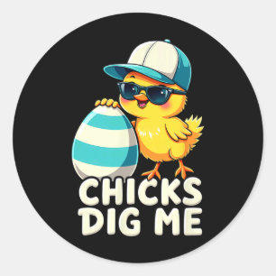 Cute Chicks Dig Me Easter Classic Round Sticker