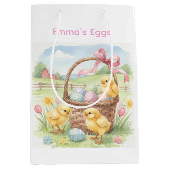 Cute chicks Easter bunny custom egg hunt bag (Front)