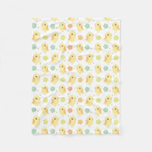 Cute Chicks & Flowers Pattern Fleece Blanket