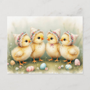 Cute Chicks in Easter Bonnets  Postcard