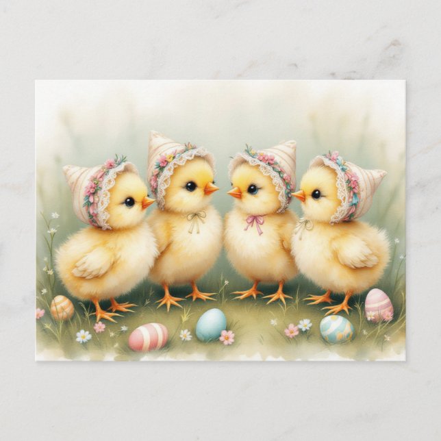 Cute Chicks in Easter Bonnets  Postcard (Front)