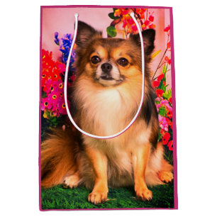 Cute Chihuahua Amid Spring Flowers Medium Gift Bag