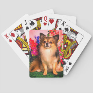 Cute Chihuahua Amid Spring Flowers Playing Cards