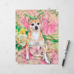 Cute Chihuahua Art Pink Green Dog Portrait