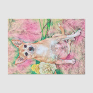 Cute Chihuahua Art Pink Green Dog Portrait Tissue Paper