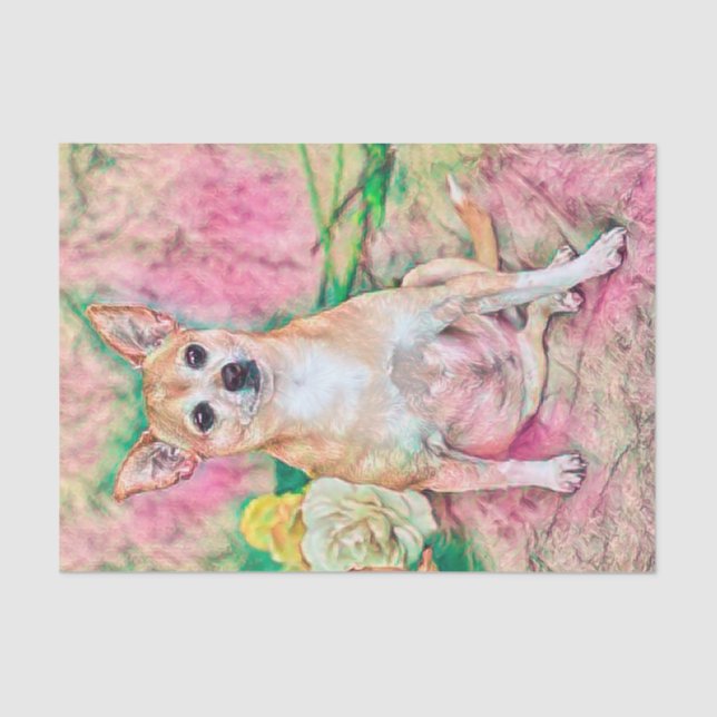 Cute Chihuahua Art Pink Green Dog Portrait Tissue Paper (Front)