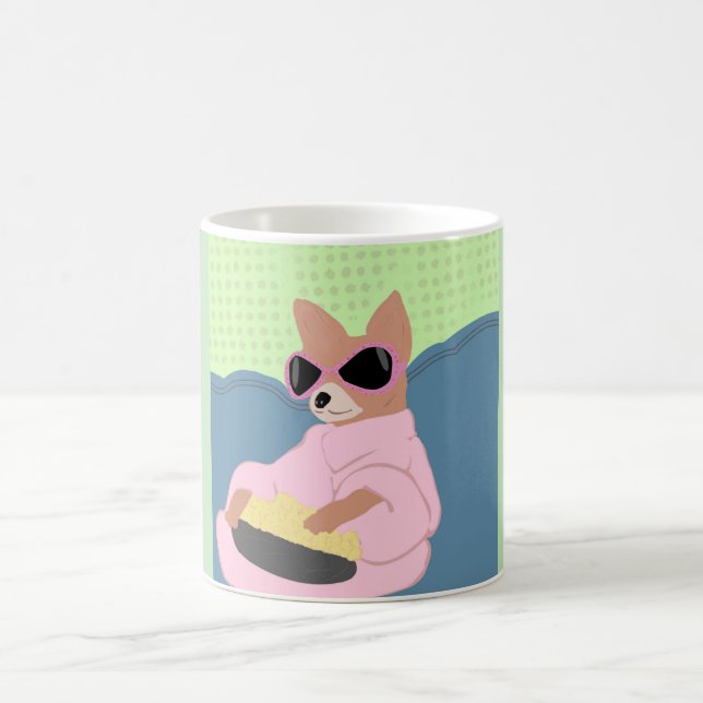 Cute Chihuahua Chiweenie pink  robe illustration Coffee Mug (Center)